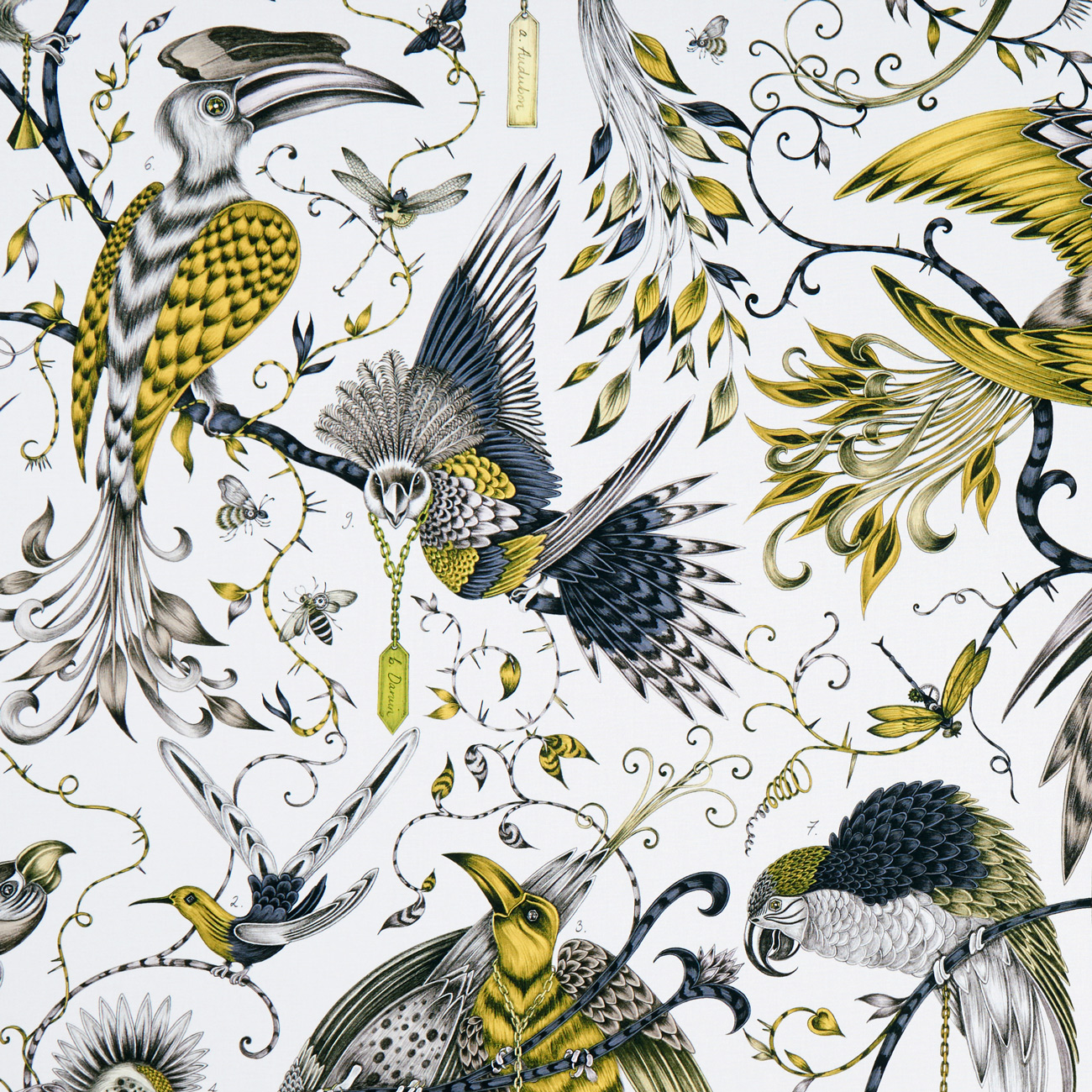 Audubon imprimé tropical animalier pour chaise, fauteuil, canapé, jeté de lit et rideaux, de Clarke & Clarke, vendu par la rime des matieres, bon plan tissu