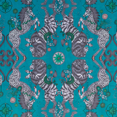 Caspian velvet tissu velours lavable motif animal de la jungle de Clarke & Clarke, vendu par la rime des matieres, bon plan tissu et frais de port offerts