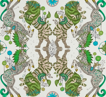 tissu coton Caspian motif fantastique lion et licorne, de Clarke & Clarke, vendu par la rime des matieres, bon plan tissu et frais de port offerts