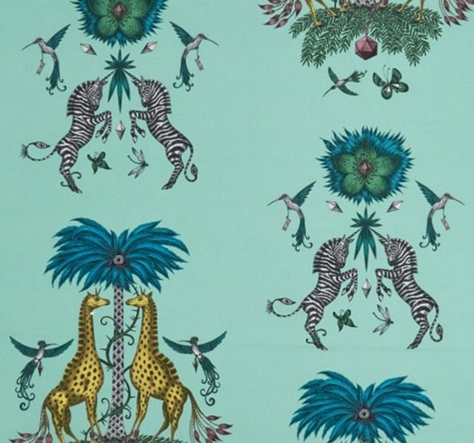 tissu coton Creatura motif fantastique zèbre et girafe, de Clarke & Clarke, vendu par la rime des matieres, bon plan tissu et frais de port offerts