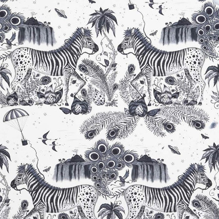 Tissu Lost World imprimé monde animal et végétal fantastique, pour chaise, fauteuil, canapé, jeté de lit, stores et rideaux, de Clarke & Clarke, vendu par la rime des matieres, bon plan tissu et frais de port offerts