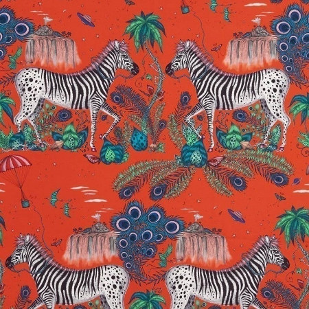 Tissu Lost World imprimé monde animal et végétal fantastique, pour chaise, fauteuil, canapé, jeté de lit, stores et rideaux, de Clarke & Clarke, vendu par la rime des matieres, bon plan tissu et frais de port offerts