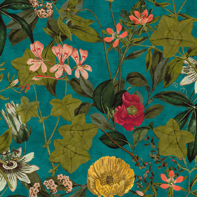 tissu ameublement Passiflora design floral exotique, de Clarke & Clarke, pour chaise, fauteuil, canapé, rideaux et coussins, vendu par la rime des matieres, bon plan tissu