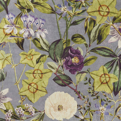 tissu ameublement Passiflora design floral exotique, de Clarke & Clarke, pour chaise, fauteuil, canapé, rideaux et coussins, vendu par la rime des matieres, bon plan tissu