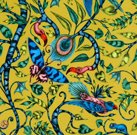 Rousseau velvet tissu ameublement velours lavable imprimé animalier tropical de Clarke & Clarke pour chaise fauteuil canapé rideau et jetés de lit vendu par la rime des matieres bon plan tissu