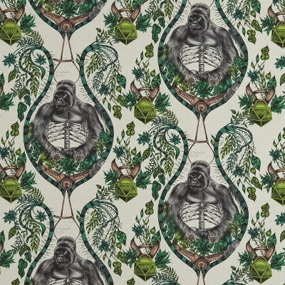 tissu lin mélangé Siberback Linen motif fantastique gorille, de Clarke & Clarke, vendu par la rime des matieres, bon plan tissu et frais de port offerts