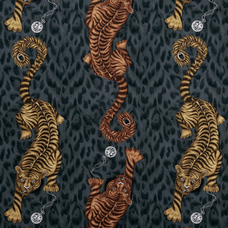 Tissu Tigris imprimé animalier tropical motif tigre, pour chaise, fauteuil, canapé, jeté de lit, stores et rideaux, de Clarke & Clarke, vendu par la rime des matieres, bon plan tissu et frais de port offerts