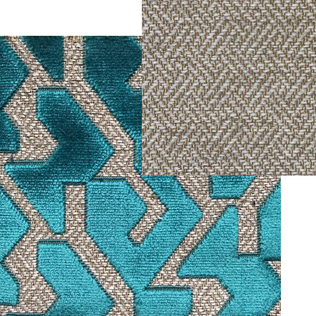 tissus d'ameublement coordonnés Sake turquoise et Tatami pierre , tissus Casal, vendus par la rime des matières, bon plan tissu et frais de port offerts