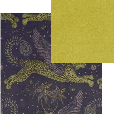 tissus d'ameublement coordonnés Lynx Velvet charcoal et Alvar lime, tissus Clarke & Clarke, vendus par la rime des matières, bon plan tissu et frais de port offerts