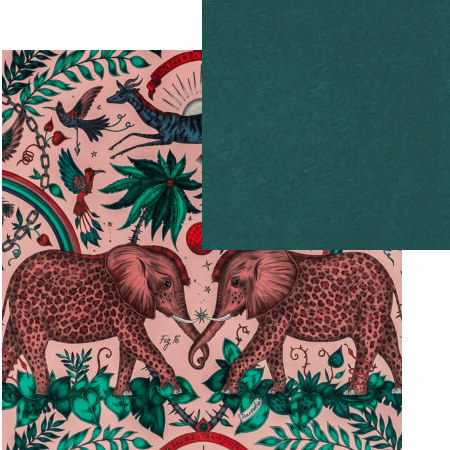 tissus d'ameublement coordonnés Zambezi Velvet pink et Alvar kingfisher, tissus Clarke & Clarke, vendus par la rime des matières, bon plan tissu et frais de port offerts