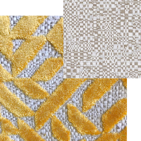 tissus d'ameublement coordonnés Dufrene saffron et Petazzi natural, tissus Designers Guild, vendus par la rime des matières, bon plan tissu et frais de port offerts