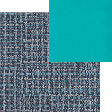 tissus d'ameublement coordonnés Oakworth indigo et Velluto Stretto turquoise, tissus Designers Guild, vendus par la rime des matières, bon plan tissu et frais de port offerts