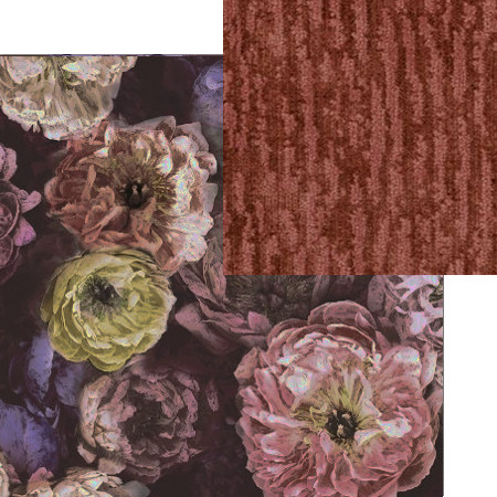 tissus d'ameublement coordonnés Poème de Fleurs rosewood et Bourlet terracotta, tissus Designers Guild, vendus par la rime des matières, bon plan tissu et frais de port offerts