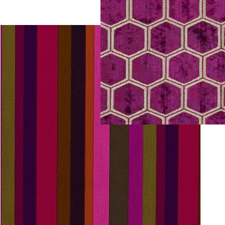 tissus d'ameublement coordonnés Varese Lambusa berry et Manipur damson, tissus Designers Guild, vendus par la rime des matières, bon plan tissu et frais de port offerts