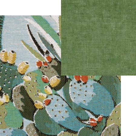 tissus d'ameublement coordonnés Maquis agave et Smart aloès, tissus Lelièvre, vendus par la rime des matières, bon plan tissu et frais de port offerts