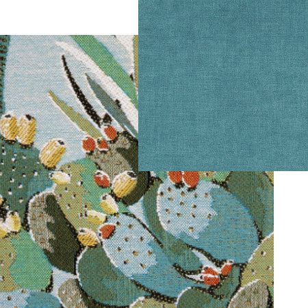 tissus d'ameublement coordonnés Maquis agave et Smart turquoise, tissus Lelièvre, vendus par la rime des matières, bon plan tissu et frais de port offerts