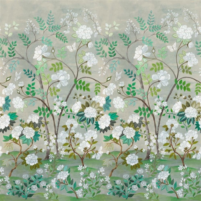 tissu d'ameublement Fleur Orientale, lin motif floral végétal glamour, grande largeur, de Designers Guild, pour  rideaux et stores, vendu par la rime des matieres offre bon plan tissu et frais de port offerts