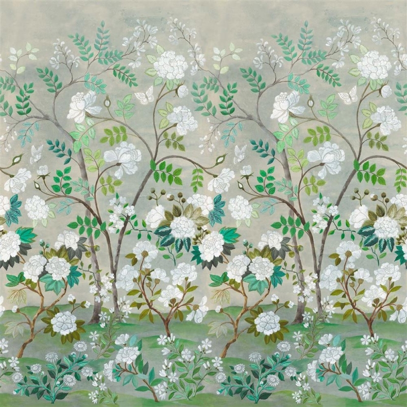 tissu d'ameublement Fleur Orientale, lin motif floral végétal glamour, grande largeur, de Designers Guild, pour  rideaux et stores, vendu par la rime des matieres offre bon plan tissu et frais de port offerts