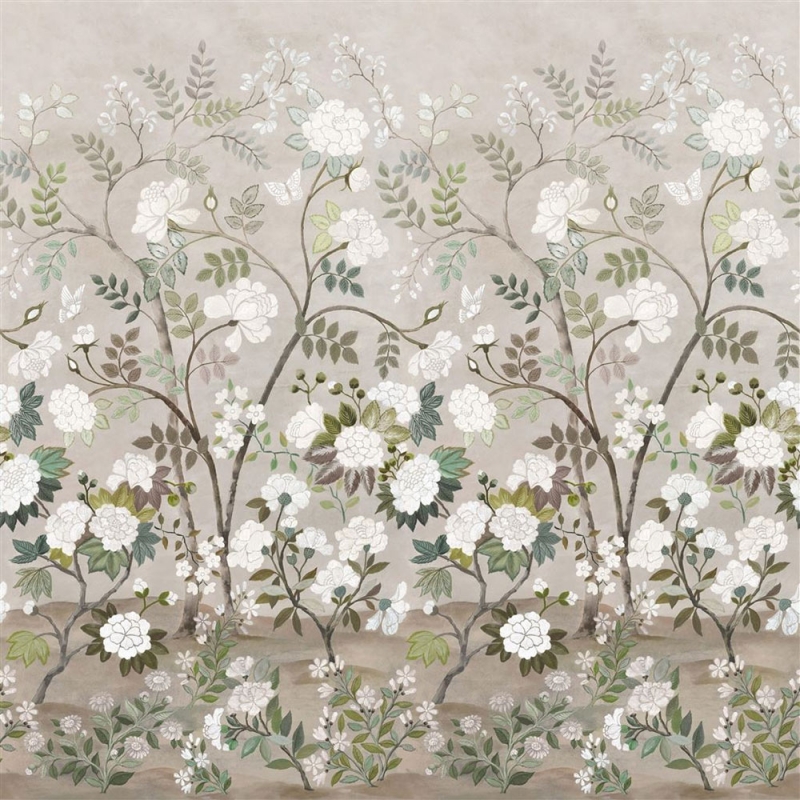 tissu d'ameublement Fleur Orientale, lin motif floral végétal glamour, grande largeur, de Designers Guild, pour  rideaux et stores, vendu par la rime des matieres offre bon plan tissu et frais de port offerts