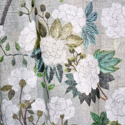 tissu d'ameublement Fleur Orientale, lin motif floral végétal glamour, grande largeur, de Designers Guild, pour rideaux et stores, vendu par la rime des matieres offre bon plan tissu et frais de port offerts