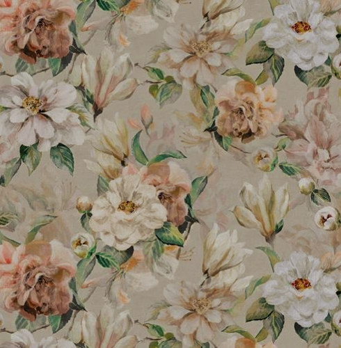 tissu d'ameublement Jardin Botaniquede Designers Guild, lin mélangé lavable motif floral roses et camélias, pour chaise, fauteuil, canapé, rideau, stores et coussins, vendu par la rime des matieres offre bon plan tissu et frais de port offerts