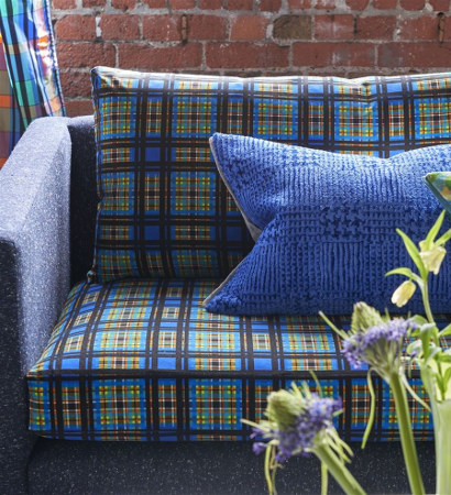 Patiali tissu ameublement velours tartan design grahique carreaux, de Designers Guild, pour  chaise, fauteuil, canapé, rideaux et coussins, vendu par la rime des matieres, bon plan tissu et frais de port offerts