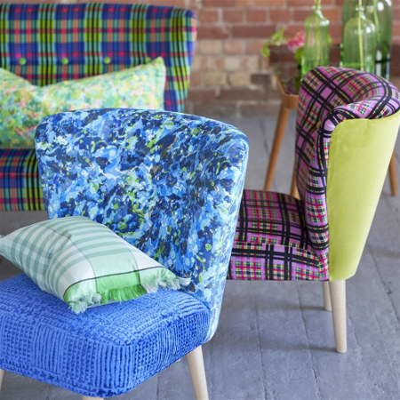 Patiali tissu ameublement velours tartan design grahique carreaux, de Designers Guild, pour  chaise, fauteuil, canapé, rideaux et coussins, vendu par la rime des matieres, bon plan tissu et frais de port offerts