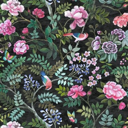 tissu d'ameublement Porcelaine de Chine velours motif floral de Designers Guild, pour chaise, fauteuil, canapé, rideaux, stores et coussins, vendu par la rime des matieres offre bon plan tissu et frais de port offerts