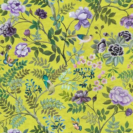 tissu d'ameublement Porcelaine de Chine de Designers Guild, lin pur chiné  motif floral, pour rideaux, stores et coussins, vendu par la rime des matieres offre bon plan tissu et frais de port offerts