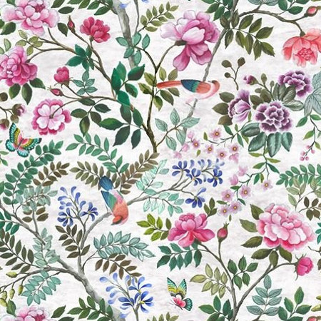 tissu d'ameublement Porcelaine de Chine de Designers Guild, lin pur chiné  motif floral, pour rideaux, stores et coussins, vendu par la rime des matieres offre bon plan tissu et frais de port offerts