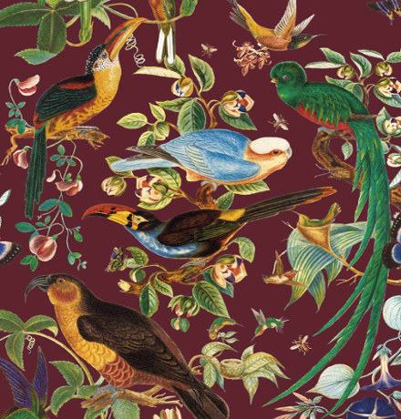 tissu ameublement Oaxaca coton design oiseaux tropicaux, de Gaston y Daniela, pour chaise, fauteuil, canapé, rideaux et coussins, vendu par la rime des matieres bon plan tissu et frais de port offerts