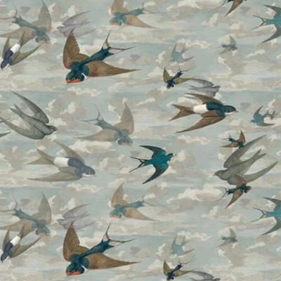 Chimney Swallows tissu ameublement en coton imprimé oiseaux  pour rideaux, jetés de lit, fauteuil et canapé, de designers guild john derian vendu par la rime des matieres bon plan tissu