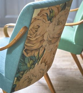 Rose tissu ameublement imprimé floral pour rideaux, fauteuil et canapé, designers guild john derian vendu par la rime des matieres bon plan tissu