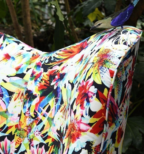tissu outdoor imprim floral de jean Paul Gaultierpour salon de jardin, bain de soleil, coussin extrieur et bateaux, nautisme vendu apr la rime des matieres