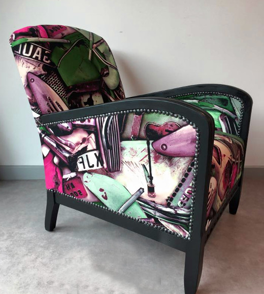 fauteuil tissu fangio lavable de jp Gaultier pour Lelièvre vendu par la rime des matieres