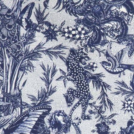 Javanaise tissu d'ameublement lavable et écoresponsable de Jean-Paul Gaultier, motif floral animal esprit tatoo, tissu vendu par la rime des matieres, frais de port offert