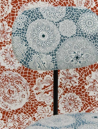 Macrame tissu ameublement design broderie de Jean Paul Gaultier, pour chaise, fauteuil, canapé et rideaux, vendu par la rime des matieres, bon plan tissu et frais de port offerts