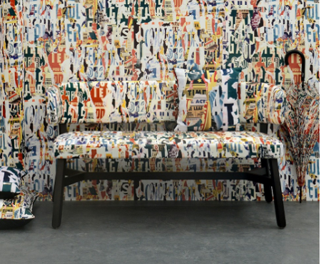 Métropolitain tissu ameublement imprimé lavable de Jean Paul Gaultier pour fauteuil, canapé, jetés de lit et rideau, vendu par la rime des matieres