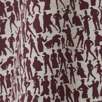 Silhouettes tissu ameublement  de Jean Paul Gaultier, motif bicolore petits personnages  pour  rideaux, fauteuil et canapé, vendu par la rime des matieres