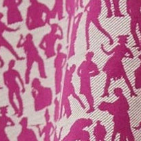 Silhouettes tissu ameublement  de Jean Paul Gaultier, motif bicolore petits personnages  pour  rideaux, fauteuil et canapé, vendu par la rime des matieres