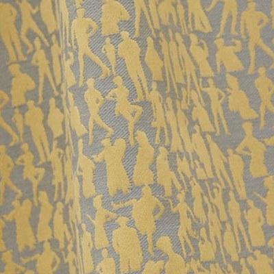 Silhouettes tissu ameublement  de Jean Paul Gaultier, motif bicolore petits personnages  pour  rideaux, fauteuil et canapé, vendu par la rime des matieres