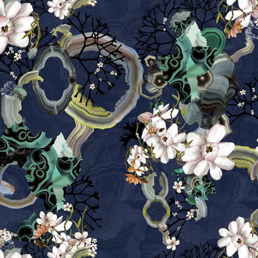 Algae Bloom Soft tissu d'ameublement velours de coton de Christian Lacroix, motif végétal et minéral paysage imaginaire, pour chaise, fauteuil, canapé, coussin et rideaux, vendu par la rime des matieres bon plan tissu et frais de port offerts