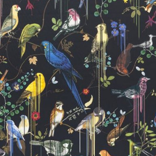 birds sinfonia tissu ameublement lavable motif oiseaux de christian lacroix pour chaise, fauteuil, canapé et rideaux, vendu par la rime des matieres bon plan tissu