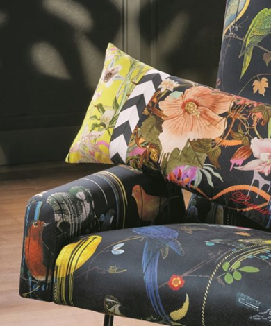 Birds Sinfonia tissu ameublement fauteuil, canapé et rideaux de Christian Lacroix vendu par la rime des matieres bon plan tissu