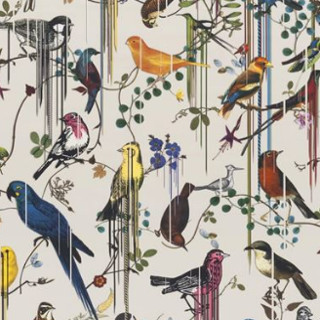 birds sinfonia tissu ameublement lavable motif oiseaux de christian lacroix pour chaise, fauteuil, canapé et rideaux, vendu par la rime des matieres bon plan tissu