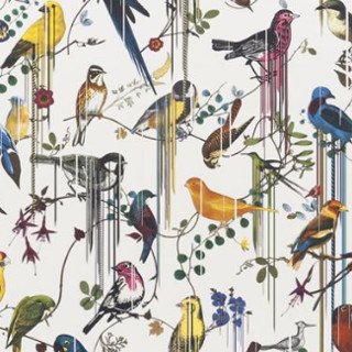 birds sinfonia tissu ameublement lavable motif oiseaux de christian lacroix pour chaise, fauteuil, canapé et rideaux, vendu par la rime des matieres bon plan tissu