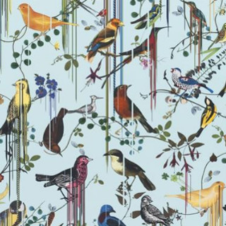 birds sinfonia tissu ameublement lavable motif oiseaux de christian lacroix pour chaise, fauteuil, canapé et rideaux, vendu par la rime des matieres bon plan tissu