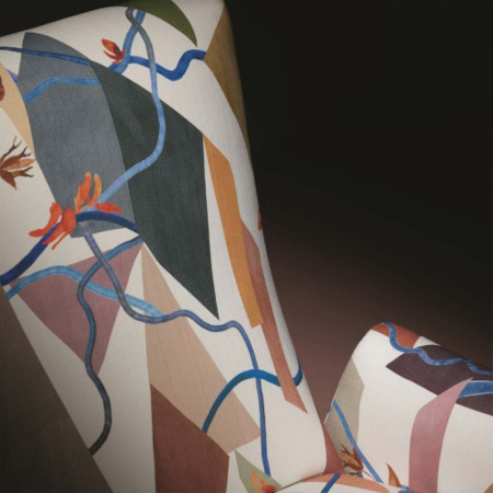 Cotillonstissu ameublement toile de coton texturée lavable motif géométrique dynamique esprit carnaval de Christian Lacroix, pour  chaise, fauteuil, canapé, rideaux stores et coussins, vendu par la rime des matieres, bon plan tissu et frais de port offerts