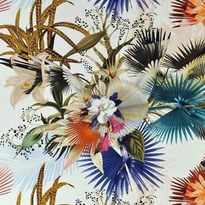 Oiseau de Bengale tissu ameublement imprimé lavable de Christian Lacroix pour chaise, fauteuil, canapé et rideaux, vendu par la rime des matieres bon plan tissu