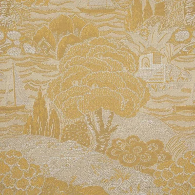 la Traversee tissu ameublement  motif paysage , collines et voiliers stylisés,  de lelièvre vendu par la rime des matieres bon plan tissu et frais de port offerts